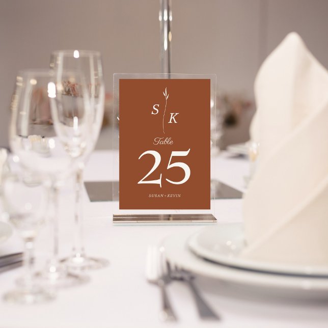 Numéro De Table Simple Elegance Feuille Monogram Mariage chic (Créateur téléchargé)