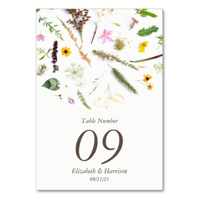 Numéro De Table Simple Elégant Mariage de fleurs sauvages botaniqu (Par défaut)