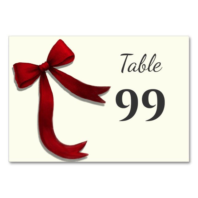 Numéro De Table Simple Élégant Ruban Rouge Minimaliste (Devant)