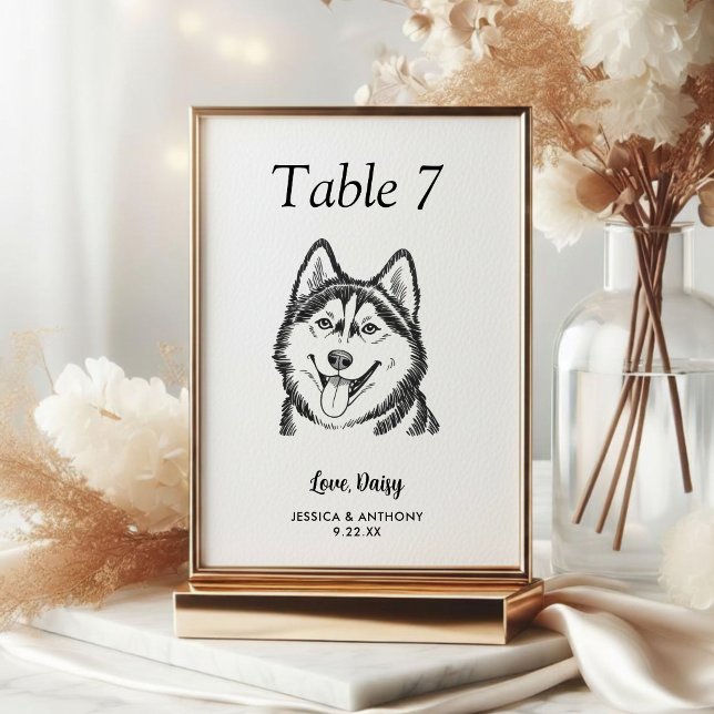 Numéro De Table Simple mariage de chien en noir et blanc  (Créateur téléchargé)