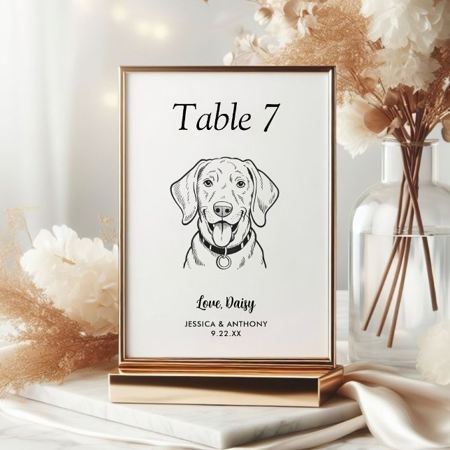 Numéro De Table Simple mariage de chien en noir et blanc  (Créateur téléchargé)