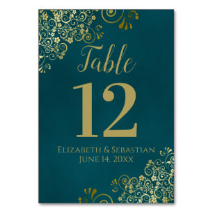 Numéro De Table Simple mariage élégant sarcelle foncé et or