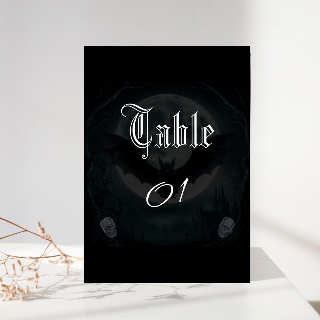 Numéro De Table Simple Mariage gothique des chauves-souris crânien (Créateur téléchargé)