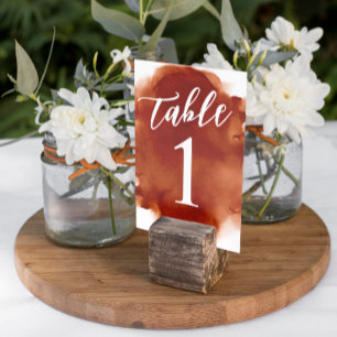 Numéro De Table Simple Moderne Aquarelle Orange Brûlé