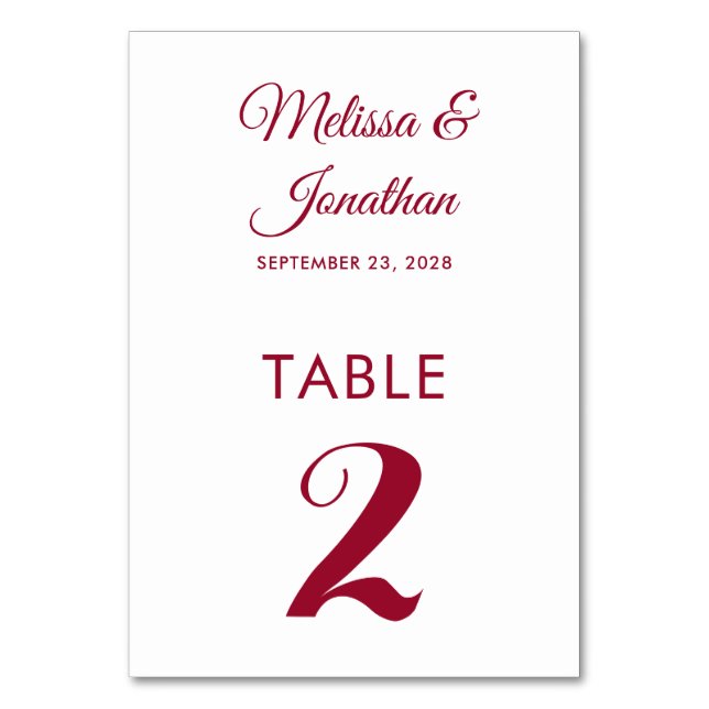 Numéro De Table Simple moderne blanc crimson rouge élégant mariage (Par défaut)