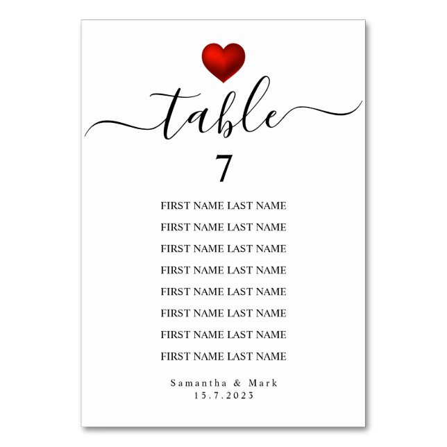 Numéro De Table Simple moderne Red Heart Mariage blanc (Par défaut)