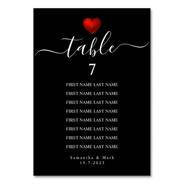 Numéro De Table Simple moderne Red Heart Mariage noir (Par défaut)