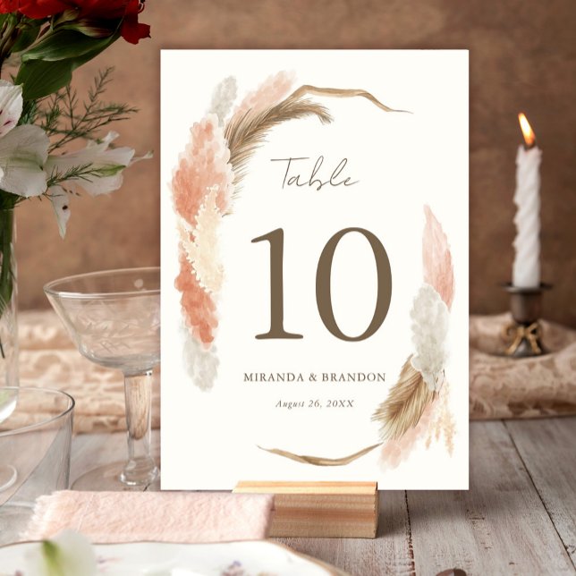 Numéro De Table Simple Moderne Rustique Mariage Herbe de Pampas (Créateur téléchargé)