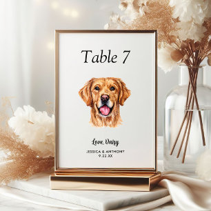 Numéro De Table Simple moderne Watercolor Mariage chien