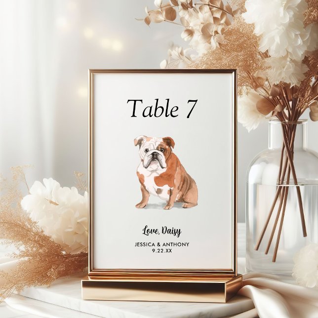 Numéro De Table Simple moderne Watercolor Mariage chien (Créateur téléchargé)