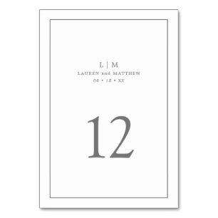 Numéro De Table Simple Monogramme Gris Foncé Élégant Mariage