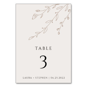 Numéro De Table Simple Neutre Floral Beige Editable Numéro de tabl