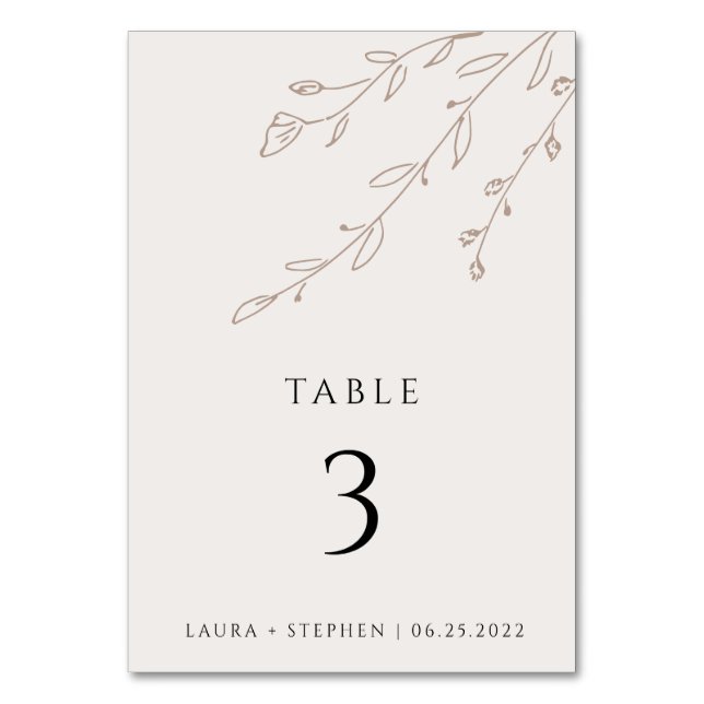 Numéro De Table Simple Neutre Floral Beige Editable Numéro de tabl (Par défaut)