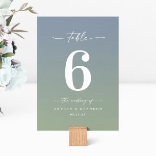 Numéro De Table Simple Ombre Dusty Mariage bleu et feuille vert
