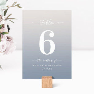 Numéro De Table Simple Ombre Gardenia Mariage blanc et bleu foncé