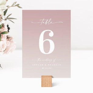 Numéro De Table Simple Ombre Mauve rose & Gardenia Mariage blanc