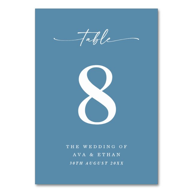 Numéro De Table Simple Table de Mariage Uni Bleu Marine Clair  (Par défaut)