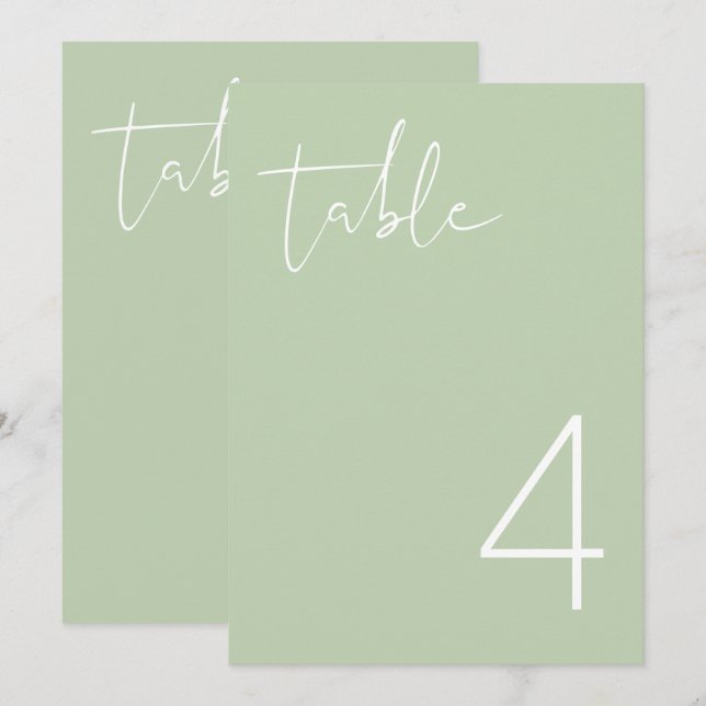 Numéro de table simple vert pastel vibrant LEAV (Devant / Derrière)