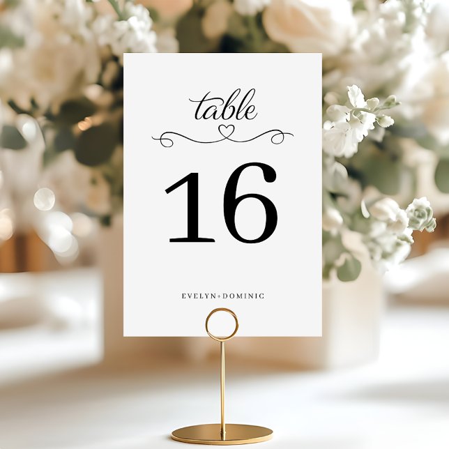 Numéro De Table Simple yet Elegant Script Heart Wedding (Créateur téléchargé)
