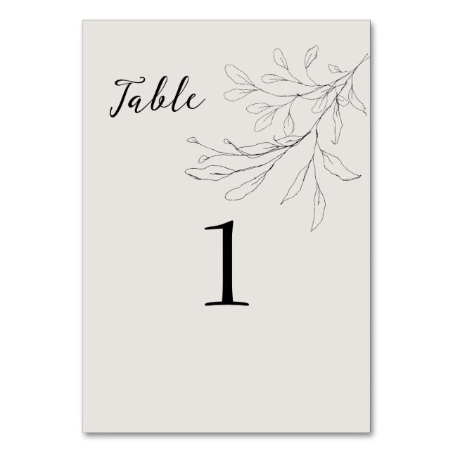 Numéro De Table Simplement Élégant Script Beige Foliage Dessiné À  (Par défaut)