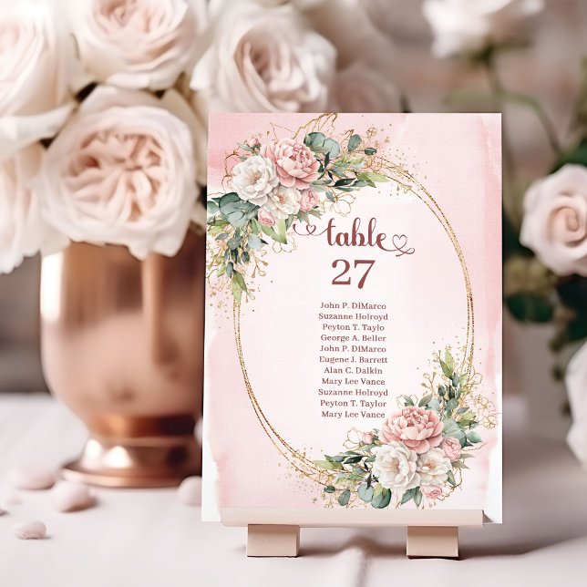 Numéro De Table Soft Blush Pink Flowers Gold Glitter Table Number (Soft Blush Pink Flowers Gold Glitter Table Number)