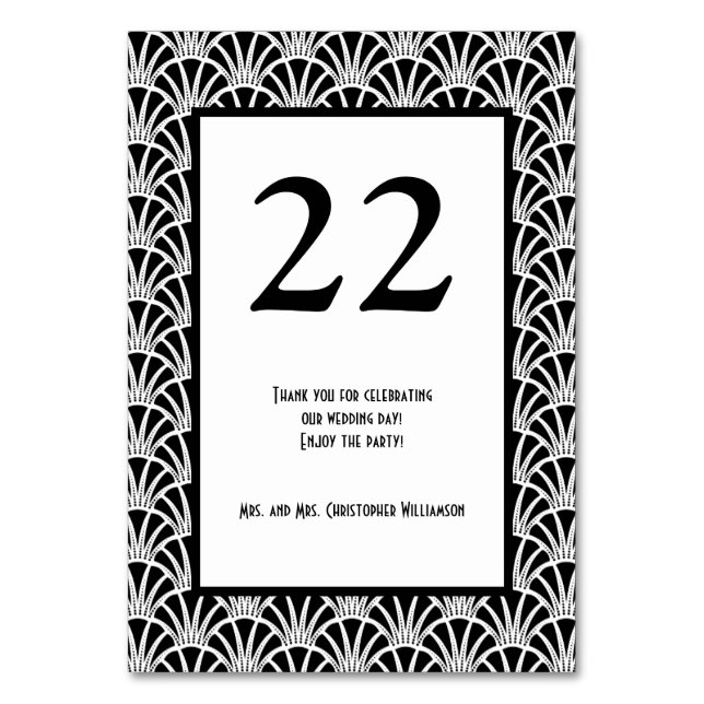 Numéro De Table Soirée de mariage élégante Noir Blanc Art Déco (Par défaut)