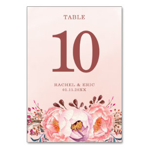 Numéro De Table Soirée de mariage flamboyante rose florale