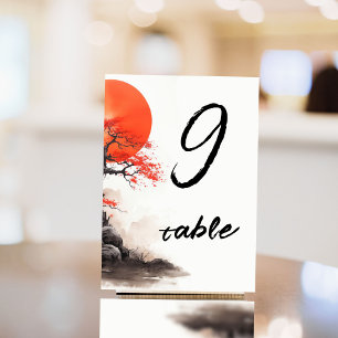 Numéro De Table Soleil Rouge et Vieille Sakura