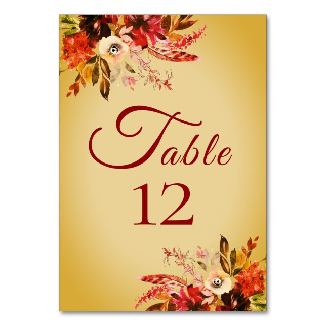 Numéro De Table Splendor d'automne Floral Blushed Gold Mariage (Par défaut)