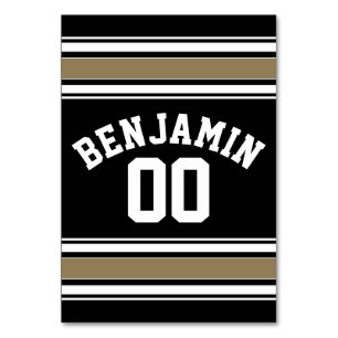 Numéro De Table Sports Jersey Black and Gold Strips Nom Numéro