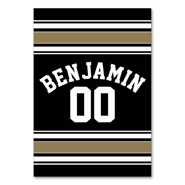 Numéro De Table Sports Jersey Black and Gold Strips Nom Numéro (Dos)