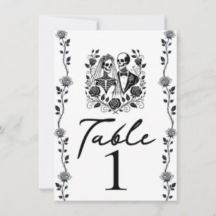 Numéro de table squelette noir et blanc à motif fl