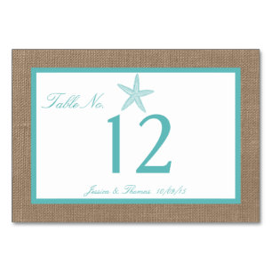 Numéro De Table Starfish Turquoise Burlap Beach Wedding Collection