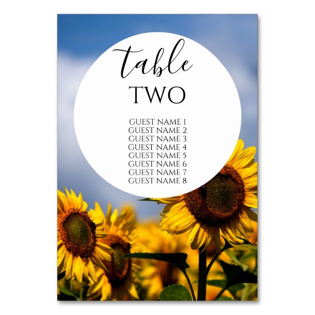 Numéro De Table Sunflower Blue Sky Rustic Mariage Nom des invités (Par défaut)