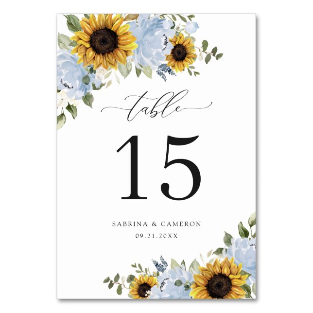 Numéro De Table Sunflower Dusty Blue Floral Élégant numéro de tabl (Dos)