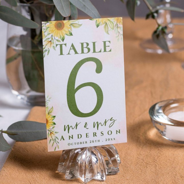 Numéro De Table Sunflower Jaune Nouveau M. Et Mme Cute Mariage (Créateur téléchargé)