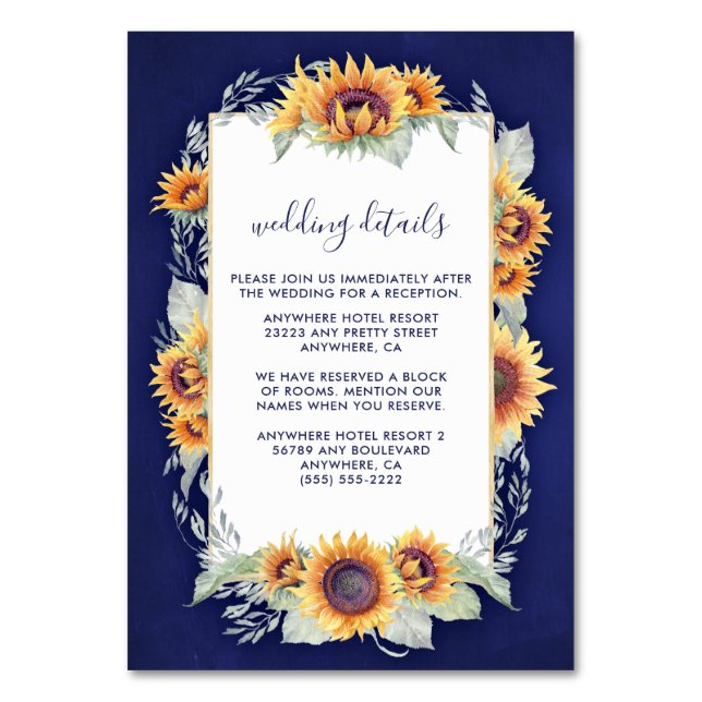 Numéro De Table Sunflower Royal Blue Rustic Mariage Insérer des ca (Par défaut)