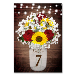 Numéro De Table Sunflowers Roses Mason Jar String Mariage