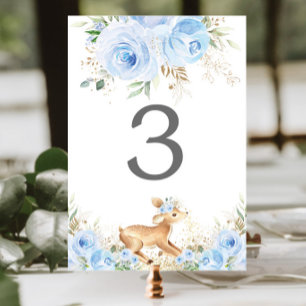 Numéro De Table Sweet Deer Light Baby Blue Floral Boy Baby shower