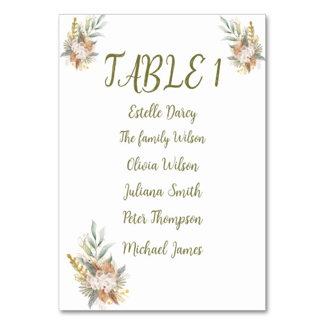 Numéro De Table Sweet Shower Autumn Floral Wedding (Par défaut)