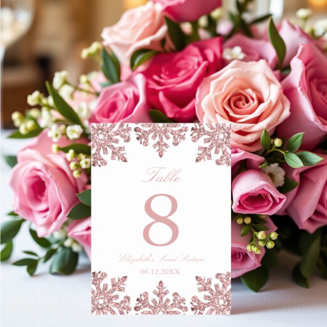 Numéro De Table Sweet sixteen d'hiver Pink Rose Gold Snowflake (Créateur téléchargé)