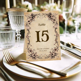 Numéro De Table Table de mariage à cadre floral victorien
