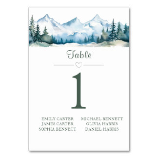 Numéro De Table Table de mariage à la montagne aquarelle
