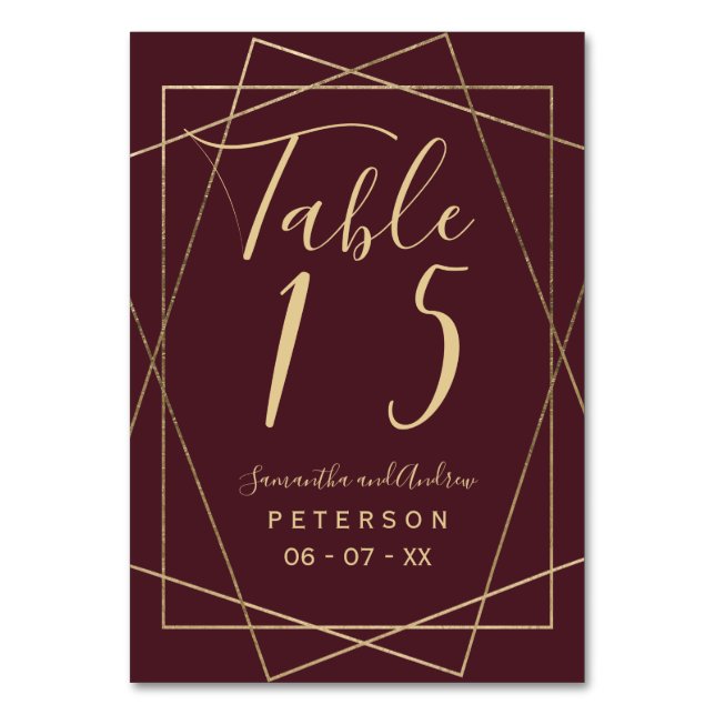 Numéro De Table table de mariage de script rouge bordeaux géométri (Par défaut)