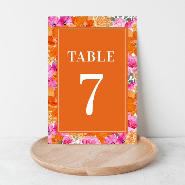 Numéro De Table Table mariage Fleurs aquarelles roses et orange 7 (Créateur téléchargé)