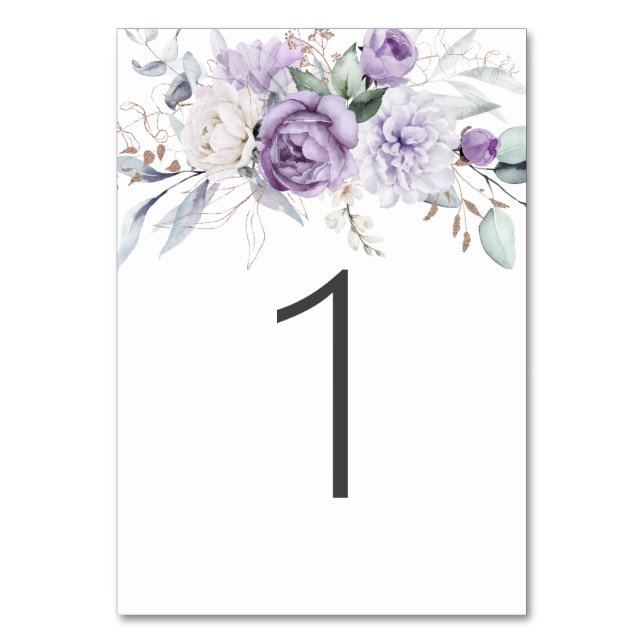 Numéro De Table Tableau 1 Aquarelle Mariage Floral pourpre (Par défaut)