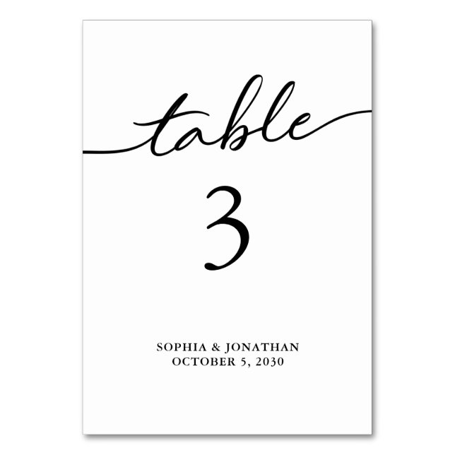 Numéro De Table Tableau 3 Calligraphie noire Mariage personnalisé (Par défaut)