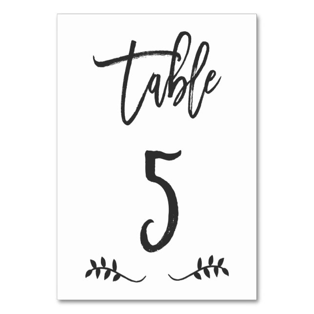 Numéro De Table Tableau 5 | Simple écriture noire brossé Laurel (Par défaut)