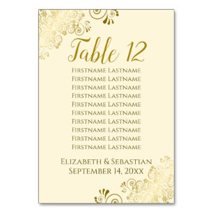 Numéro De Table Tableau de mariage crème élégant avec fronces doré