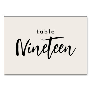 Numéro De Table Tableau de script moderne 19 Dix-neuf Mariage blan